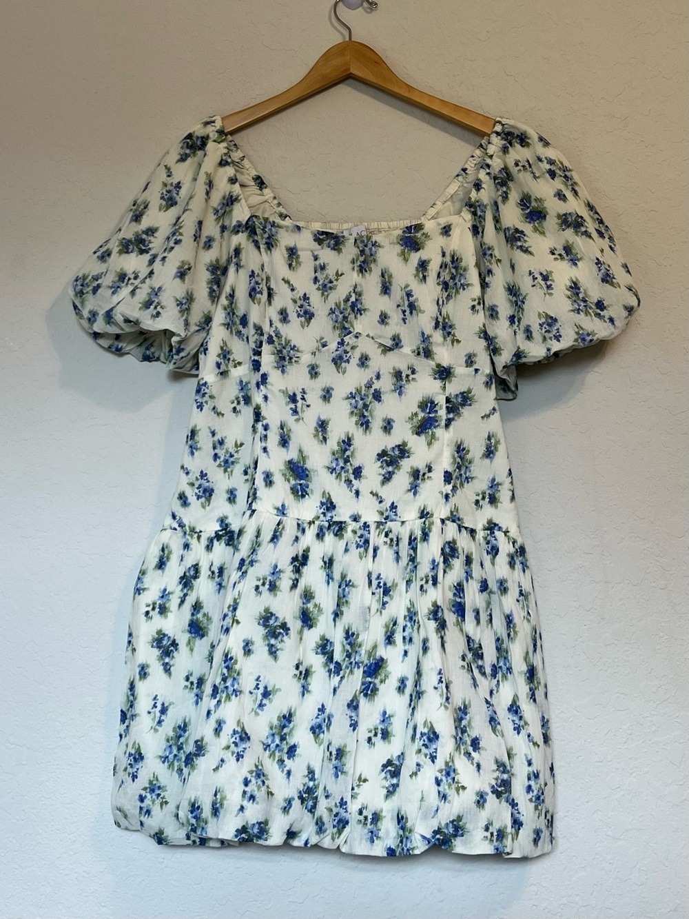 The Place Floral Puff Sleeve Mini Dress XXL Adult Blue White Cottagecore NWOT